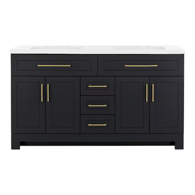 Style Selections Cauley 60-in Black Double Sink Bathroom Vanity with White Cultured Marble Top