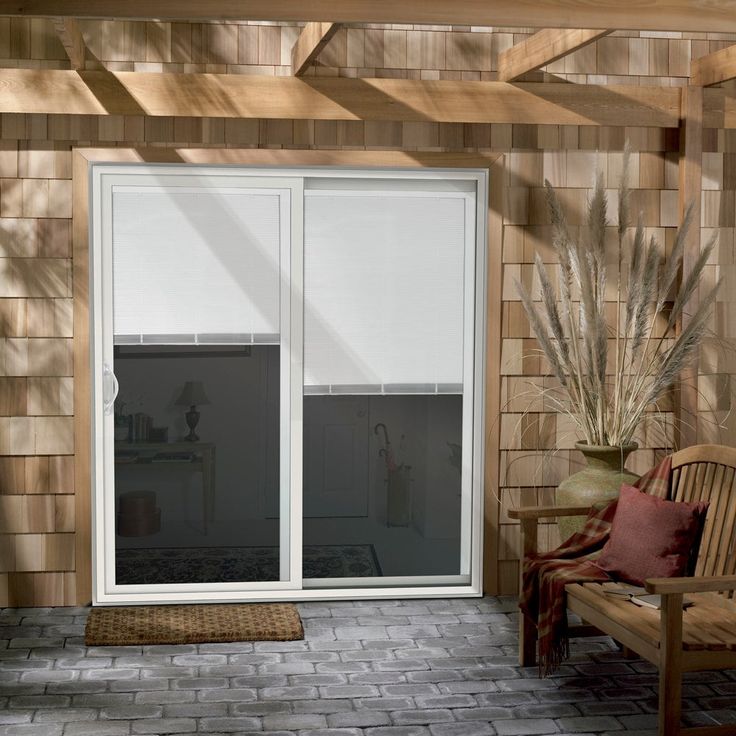 JELD-WEN 72-in x 80-in 4-9/16-in Low-e Insulating Blinds Between The Glass White Vinyl Sliding Left-Hand Sliding Double Patio Door