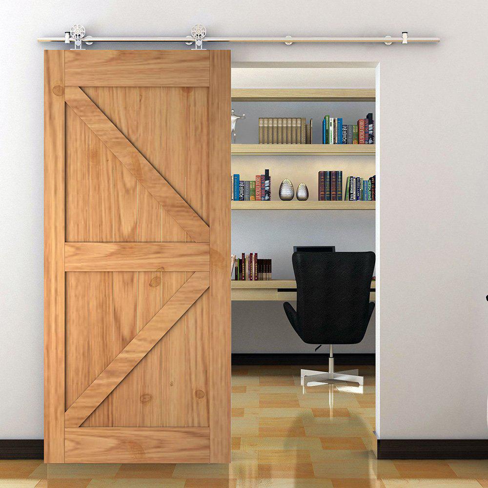 5 ft./60 in. Stainless Steel Sliding Barn Door Hardware Kit Spoke Wheel for Single Door with Non-Routed Floor Guide - Super Arbor