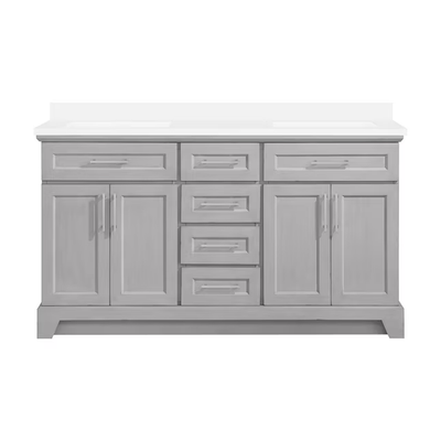 allen + roth Felix 60-in Vintage Gray Undermount Double Sink Bathroom Vanity with White Engineered Stone Top