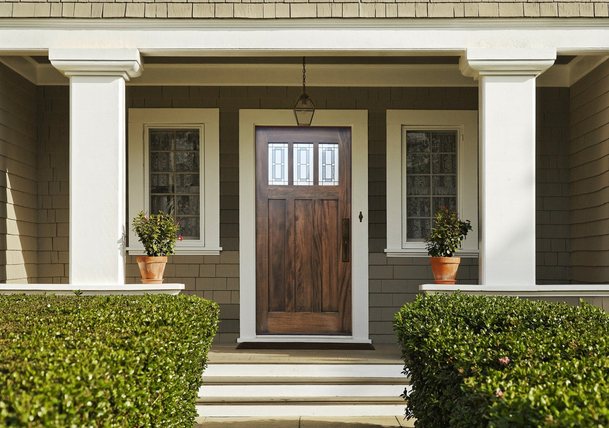 Creative Entryways Craftsman Espresso Stained Solid Wood Prehung Front Door with Decorative Glass