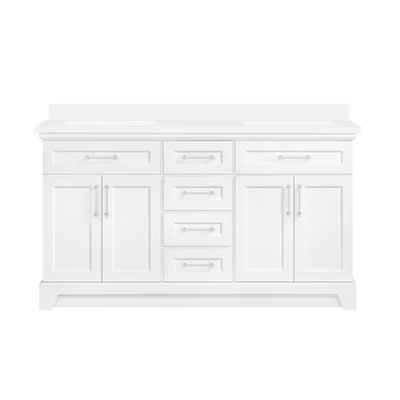 allen + roth Felix 60-in White Undermount Double Sink Bathroom Vanity with White Engineered Stone Top