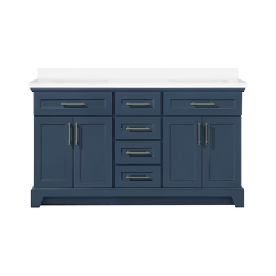 allen + roth Felix 60-in Grayish Blue Undermount Double Sink Bathroom Vanity with White Engineered Stone Top