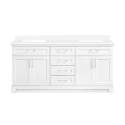 allen + roth Felix 72-in White Undermount Double Sink Bathroom Vanity with White Engineered Stone Top