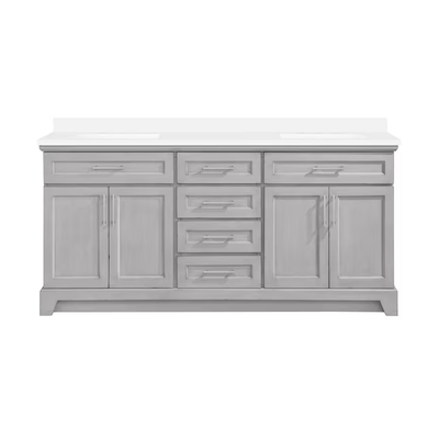 allen + roth Felix 72-in Vintage Gray Undermount Double Sink Bathroom Vanity with White Engineered Stone Top