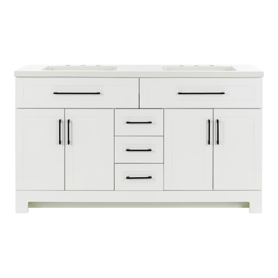 Style Selections Cauley 60-in White Double Sink Bathroom Vanity with White Cultured Marble Top