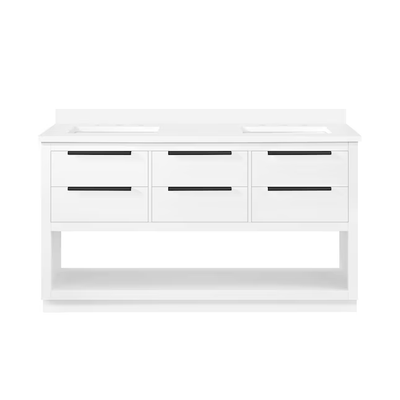 Origin 21 Beecham 60-in White Undermount Double Sink Bathroom Vanity with White Engineered Stone Top