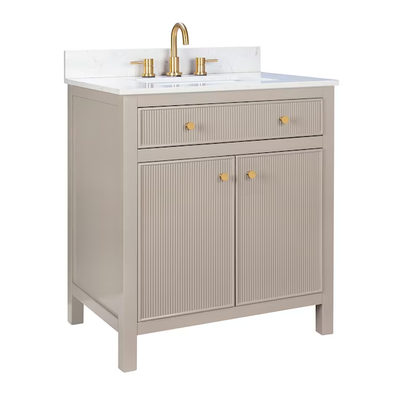 allen + roth Sandbanks 30-in Greige Undermount Single Sink Bathroom Vanity with White Engineered Stone Top