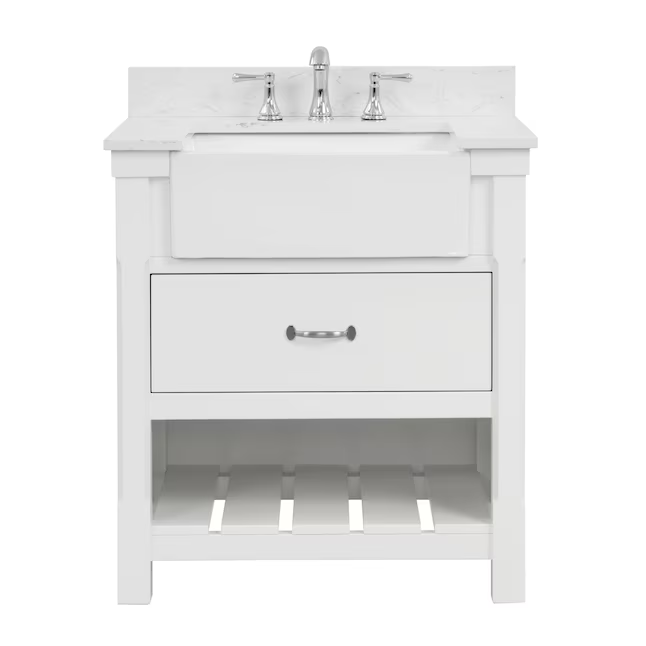 allen + roth Briar 30-in Carrara White Farmhouse Single Sink Bathroom ...