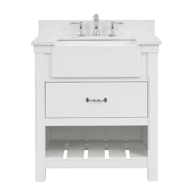 allen + roth Briar 30-in Carrara White Farmhouse Single Sink Bathroom Vanity with White Engineered Marble Top