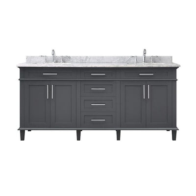 Sonoma 72 in. W x 22 in. D Vanity in Dark Charcoal with Vanity Top in Carrara with White Basins