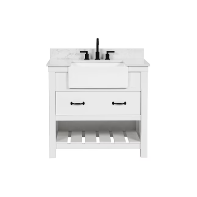 allen + roth Briar 36-in Carrara White Farmhouse Single Sink Bathroom Vanity with White Engineered Marble Top