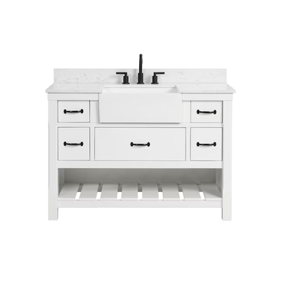 allen + roth Briar 48-in Carrara White Farmhouse Single Sink Bathroom Vanity with White Engineered Marble Top