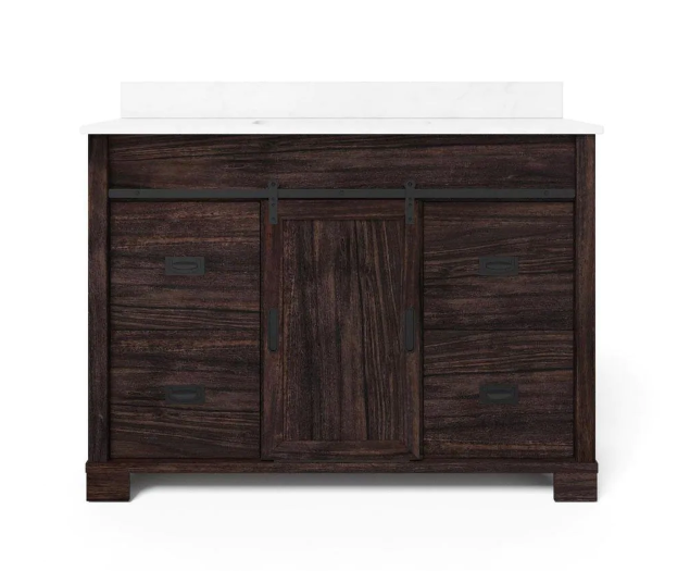 Brindley 48 in. W x 20 in. D x 34.5 in. H Barn Door Bath Vanity in Dark Walnut with Engineered Stone Composite Top