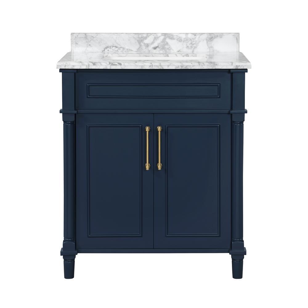 Aberdeen 24 in. W x 20 in. D Bath Vanity in White with Carrara Marble Top with White Sink - Super Arbor