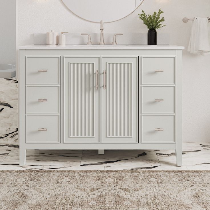 Style Selections Alaia 48-in Muse Gray Undermount Single Sink Bathroom Vanity with White Engineered Stone Top