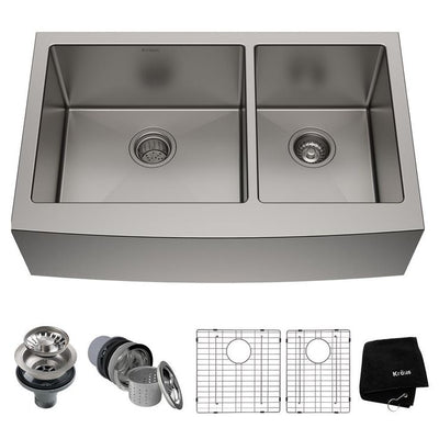 Standart PRO Farmhouse Apron-Front Stainless Steel 36 in. Double Bowl Kitchen Sink