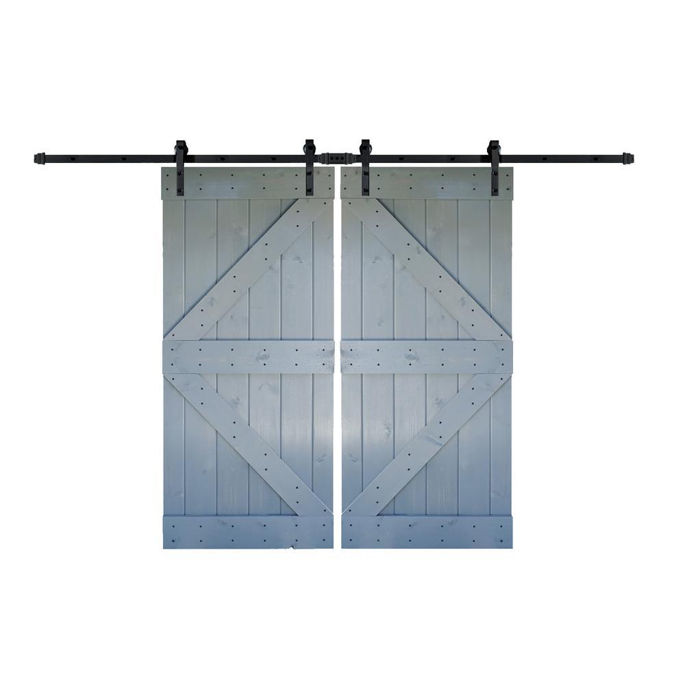 72 in x 84 in K Series Dark Walnut DIY Finished Knotty Pine Wood Double Sliding Barn Door Slab with Hardware Kit - Super Arbor
