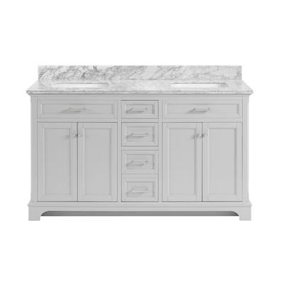 allen + roth Roveland 60-in Light Gray Undermount Double Sink Bathroom Vanity with Carrara Natural Marble Top