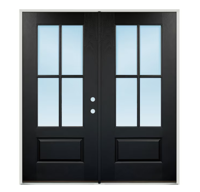 Greatview Doors 72-in x 80-in Fiberglass 3/4 Lite Left-Hand Inswing Fiberglass Painted Prehung Double Front Door Insulating Core