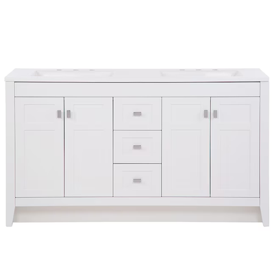 Diamond NOW Brenton 60-in White Double Sink Bathroom Vanity with White Cultured Marble Top