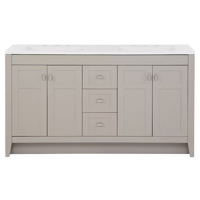Diamond NOW Brenton 60-in Gray Double Sink Bathroom Vanity with White Cultured Marble Top