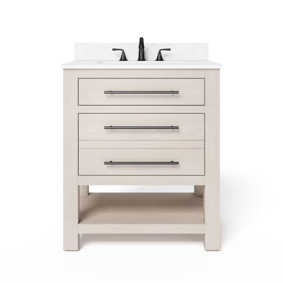 allen + roth Kennilton 30-in Natural Undermount Single Sink Bathroom Vanity with White Carrara Engineered Stone Top