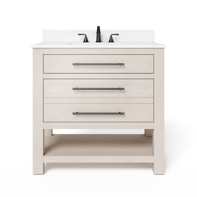 allen + roth Kennilton 36-in Natural Undermount Single Sink Bathroom Vanity with White Carrara Engineered Stone Top