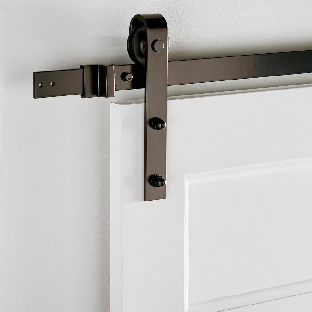 72 in. Dark Oil-Rubbed Bronze Strap Sliding Barn Door Track and Hardware Kit - Super Arbor