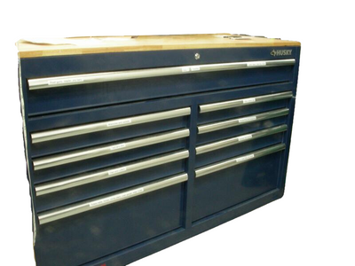 Husky 46 in. W 9-Drawer, Deep Tool Chest Mobile Workbench in Gloss Blue with Hardwood Top