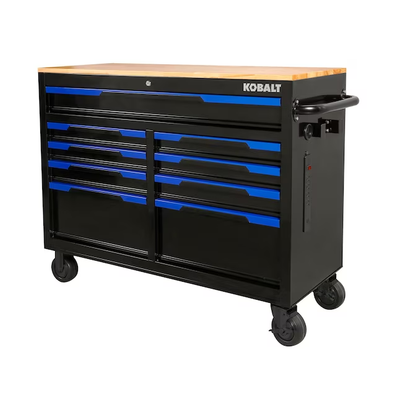 Kobalt 46.1-in L x 37.2-in H 9-Drawers Rolling Black Wood Work Bench