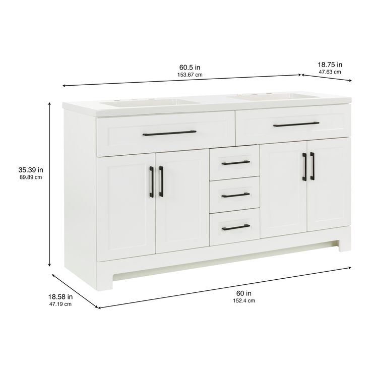 Style Selections Cauley 60-in White Double Sink Bathroom Vanity with White Cultured Marble Top