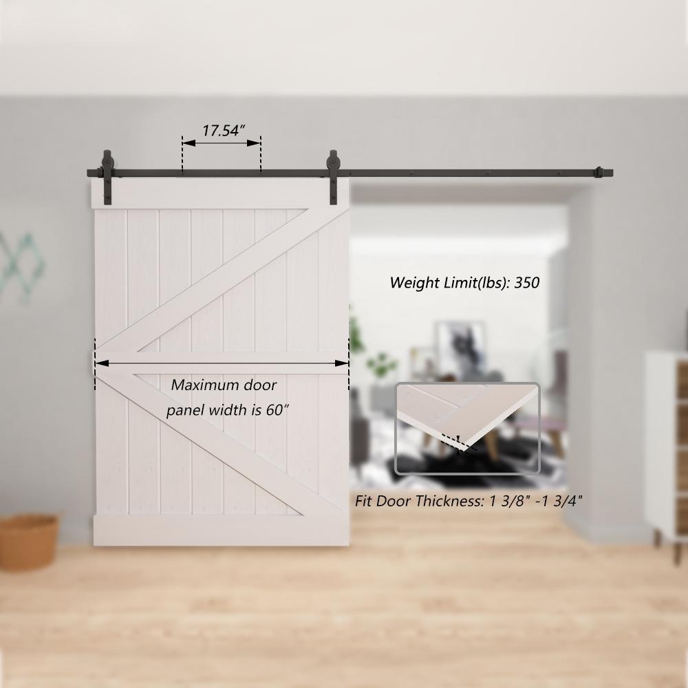 10 ft./120 in. Black Straight Strap Sliding Barn Door Track and Hardware Kit for Single Door with Floor Guide - Super Arbor