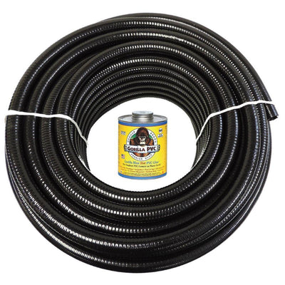 1 in. x 100 ft. Black PVC Schedule 40 Flexible Pipe with Gorilla Glue