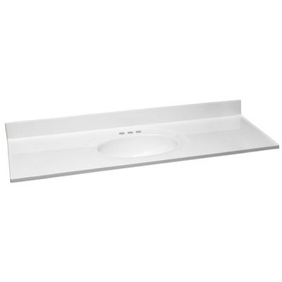 61 in. W Cultured Marble Vanity Top in Solid White with 4 in. Center Set Solid White Single Basin - Super Arbor