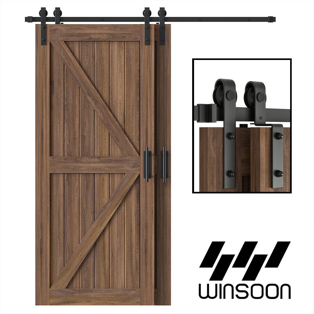 7.5 ft./90 in. Single Track Bypass Barn Door Hardware Double Doors Kit, Heavy-Duty Sliding 1-Track Antique Roller - Super Arbor