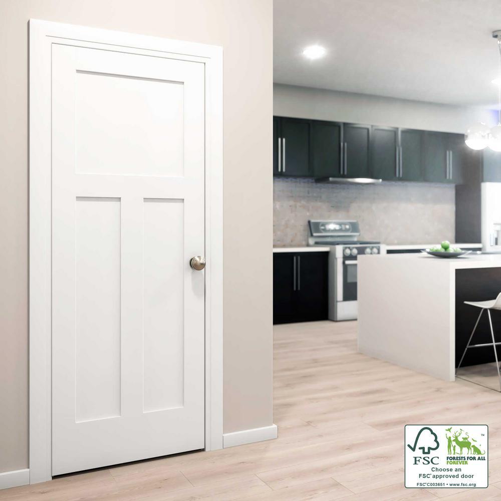 30 in. x 80 in. x 1-3/8 in. Shaker White Primed T-Shape 3-Panel Solid Core Wood Interior Slab Door - Super Arbor
