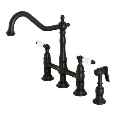 Kingston Brass Heritage Matte Black 2-Handle Deck-Mount Bridge Handle Kitchen Faucet