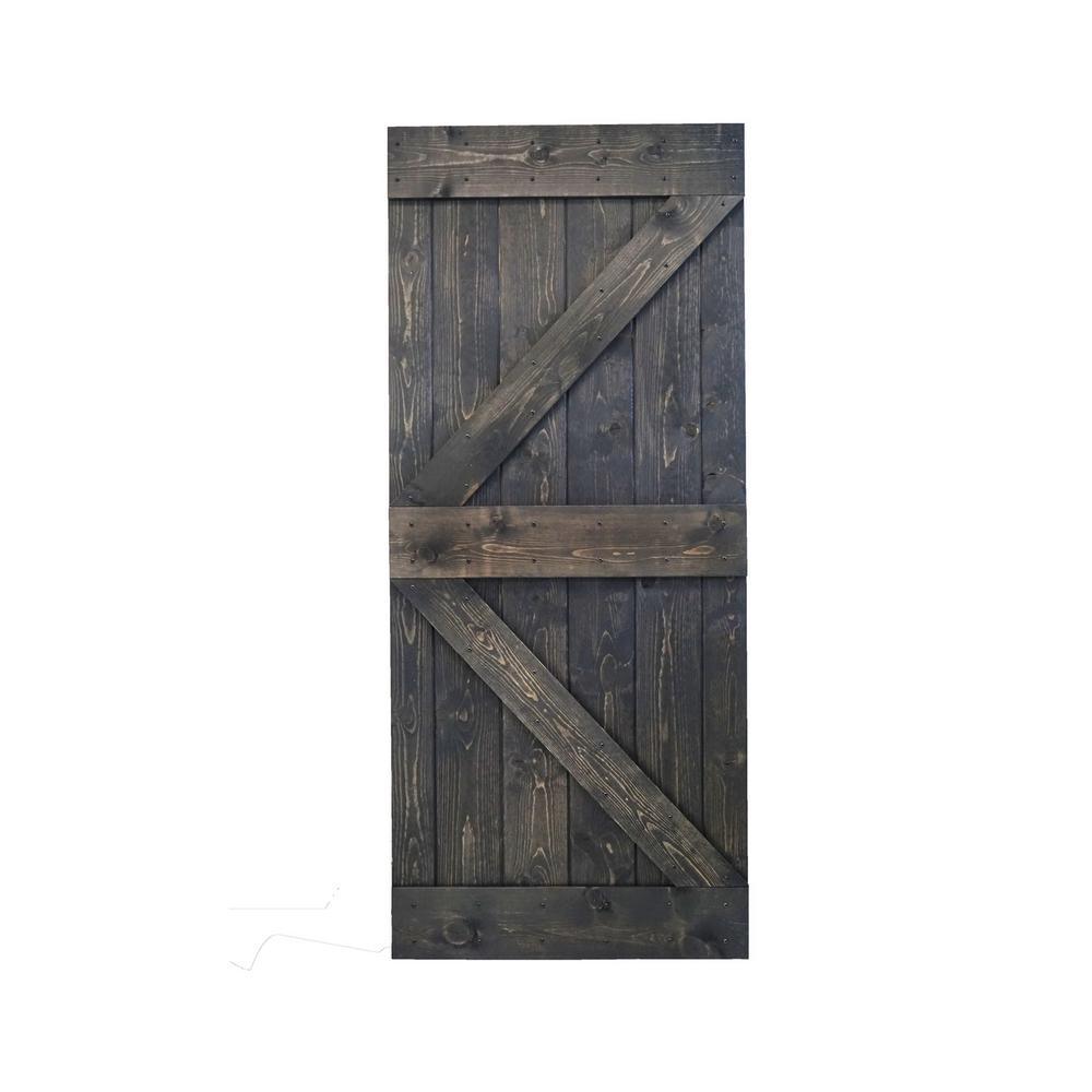 36 in x 84 in K Series DIY Dark Walnut Finished Knotty Pine Wood Barn Door Slab - Super Arbor