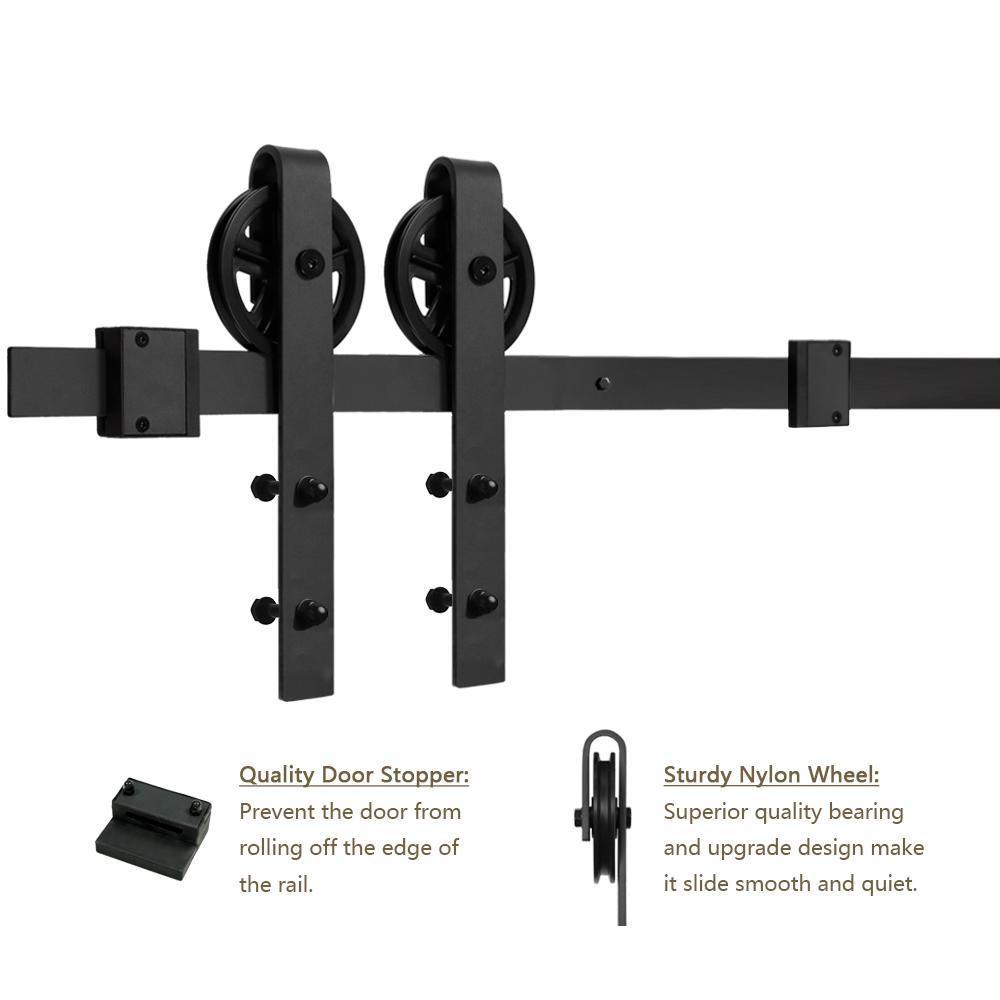 6.6 ft./79 in. Black Sliding Barn Door Track and Hardware Kit with Bigwheel J Shape Hanger for Single Door - Super Arbor