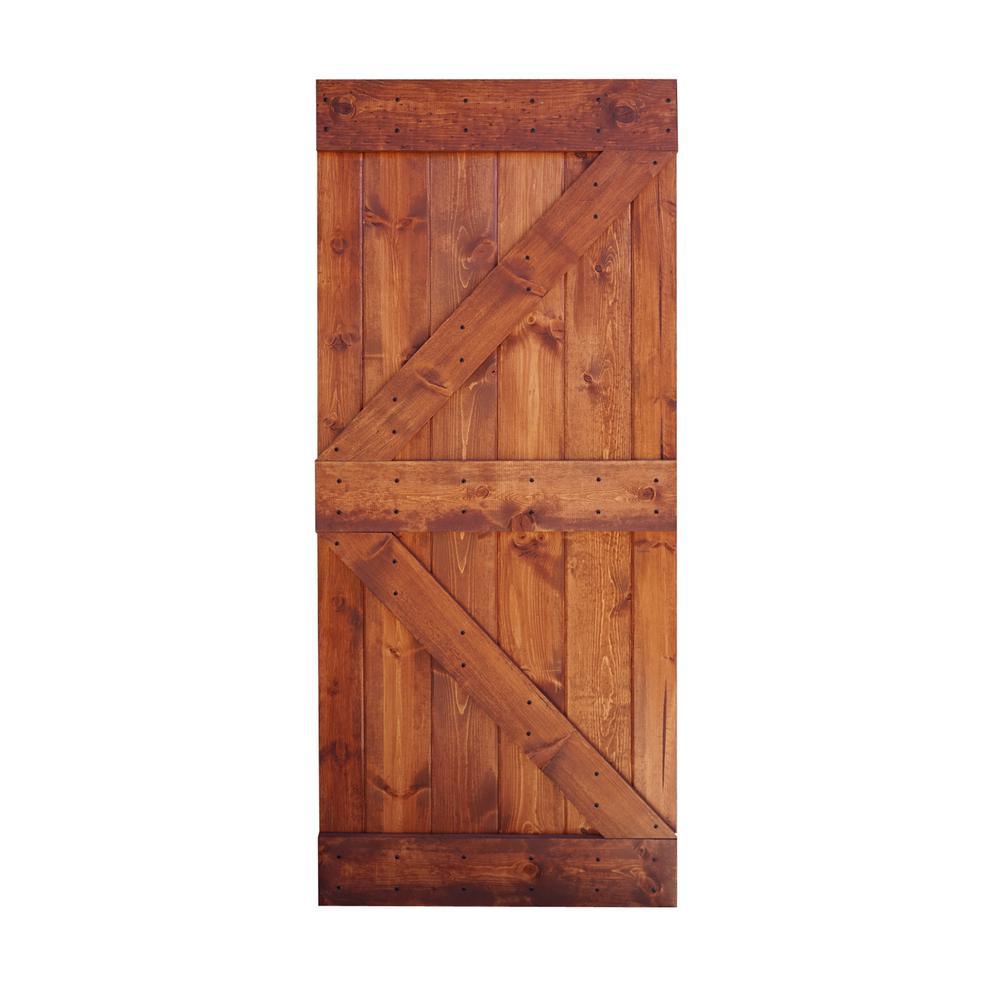 36 in x 84 in K Series DIY Dark Walnut Finished Knotty Pine Wood Barn Door Slab - Super Arbor