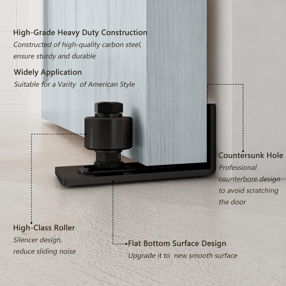 6.6 ft./79 in. Black Steel Straight Strap Sliding Barn Door Track and Hardware Kit w/12 in. Ladder Pull and Flush Handle - Super Arbor