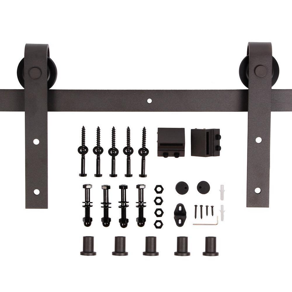 72 in x 84 in K Series Dark Walnut DIY Finished Knotty Pine Wood Double Sliding Barn Door Slab with Hardware Kit - Super Arbor