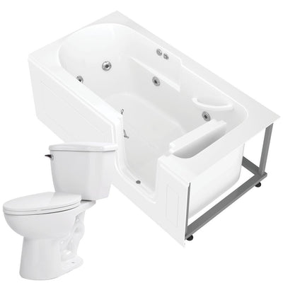 Step In 59.6 in. Walk-In Whirlpool Bathtub in White with 1.28 GPF Single Flush Toilet - Super Arbor