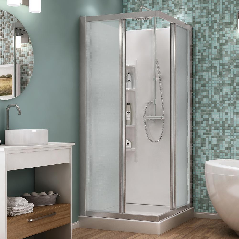 Mediterranean III 32 in. x 32 in. x 74 in. Corner Shower Kit with Center Drain in Chrome with Sliding Door - Super Arbor
