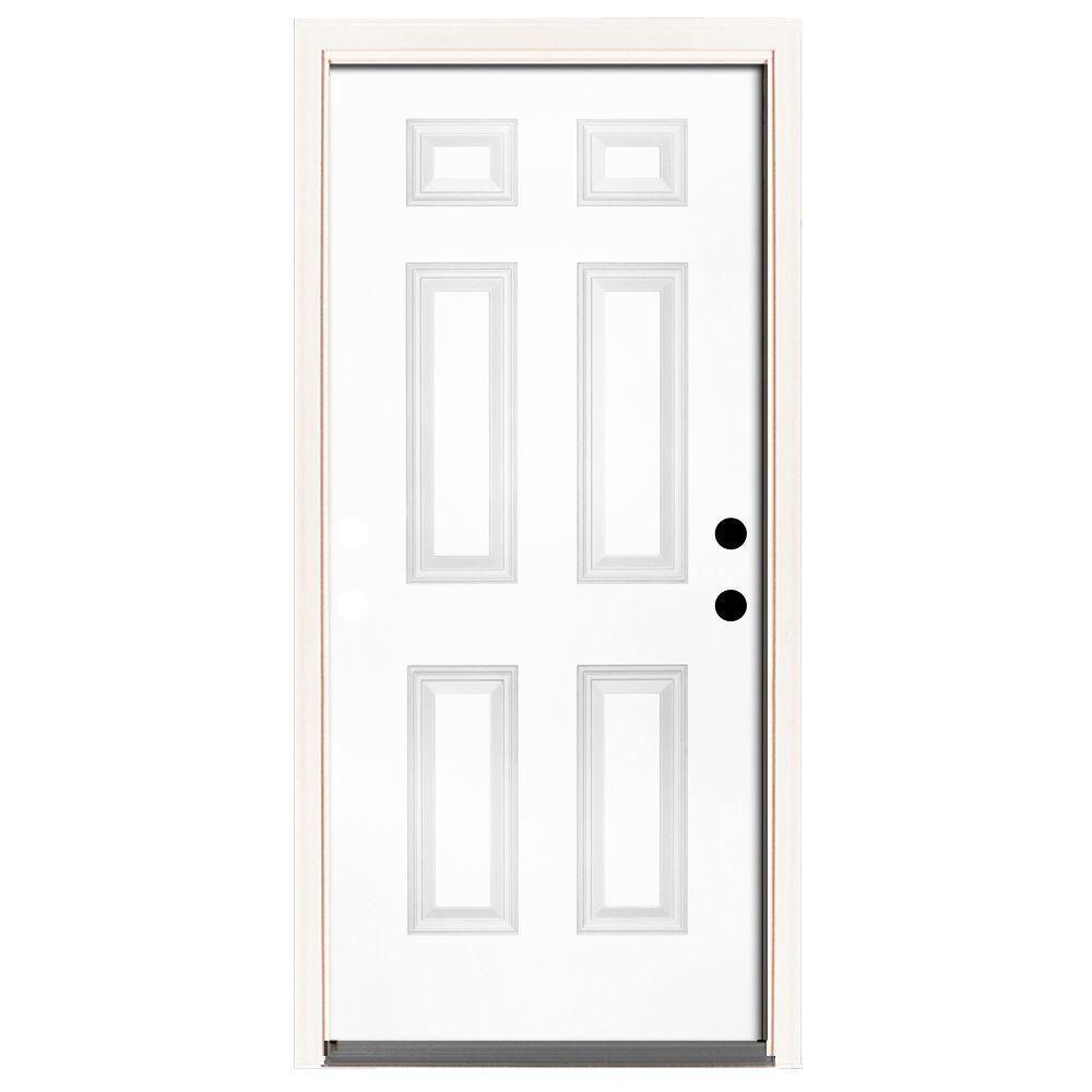 42 in. x 80 in. Premium 6 Panel Primed White Steel Prehung Front Door - Super Arbor