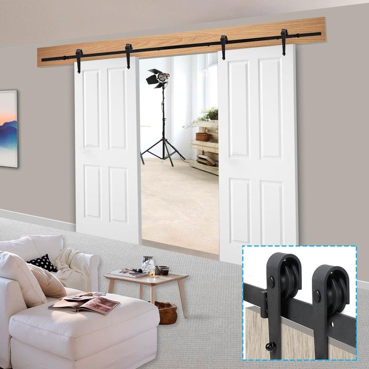 Zeny 12Ft Double Door Sliding Barn Door Hardware Kit - Smoothly and Quietly -Easy to Install - Double Track Kit System - Heavy Duty
