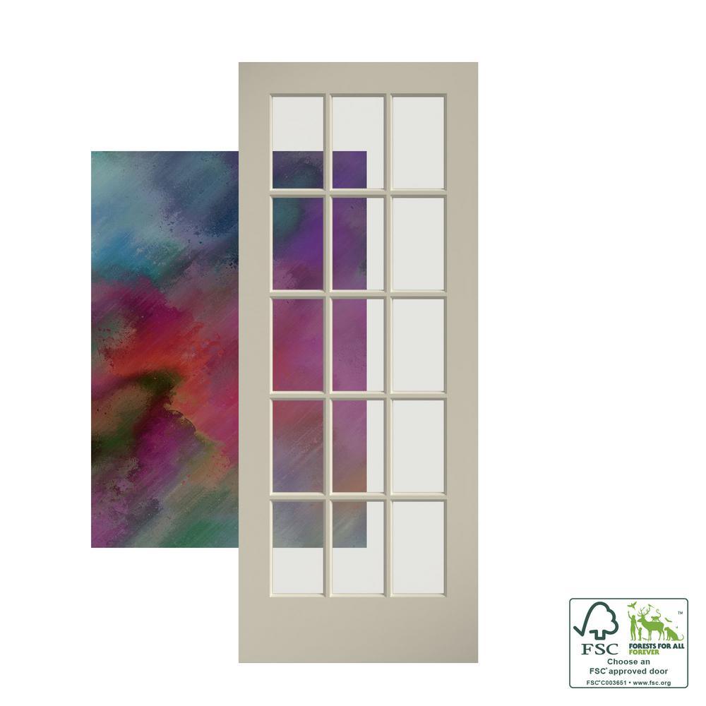 28 in. x 80 in. Clear Glass 15-Lite True Divided White Finished Solid French Interior Door Slab - Super Arbor