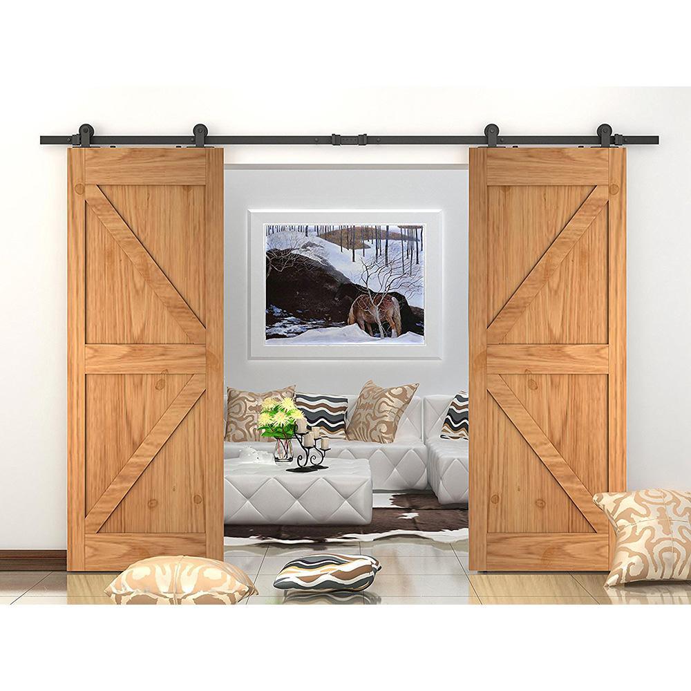6 ft./72 in. Top Mount Sliding Barn Door Hardware Track Kit for Double Doors with Non-Routed Floor Guide Frosted Black - Super Arbor