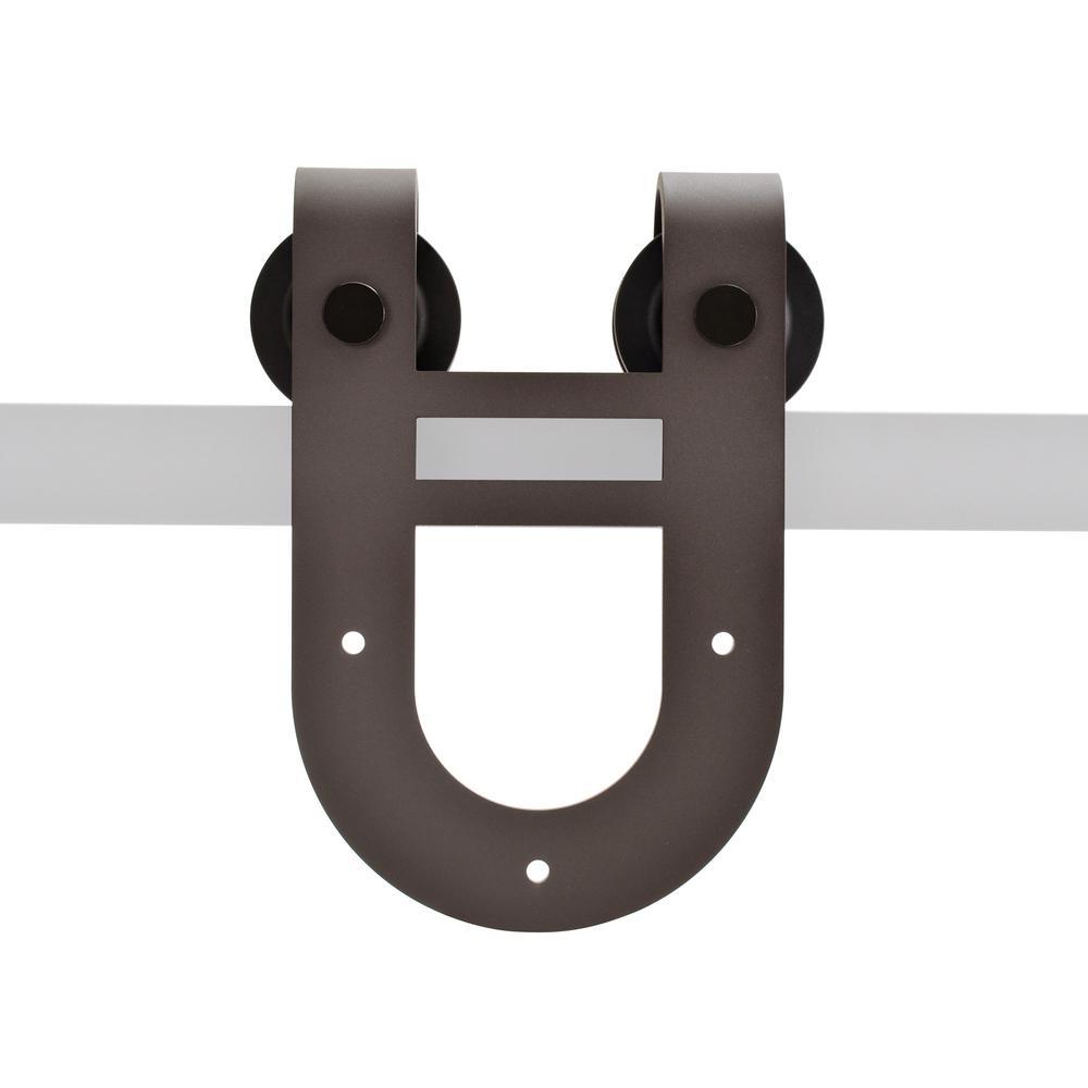 72 in. Antique Bronze Rustic Horseshoe Barn Style Sliding Door Track and Hardware Set - Super Arbor